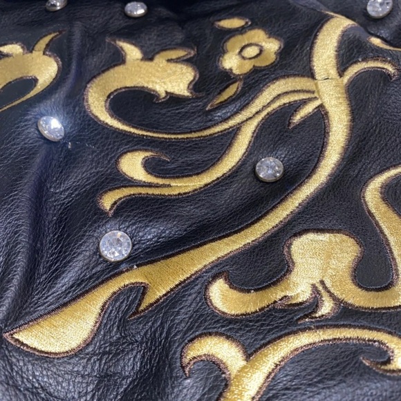 Carlos Falchi Black and Gold Shoulder Bag with Ornate Embroidered Design - Picture 2 of 10